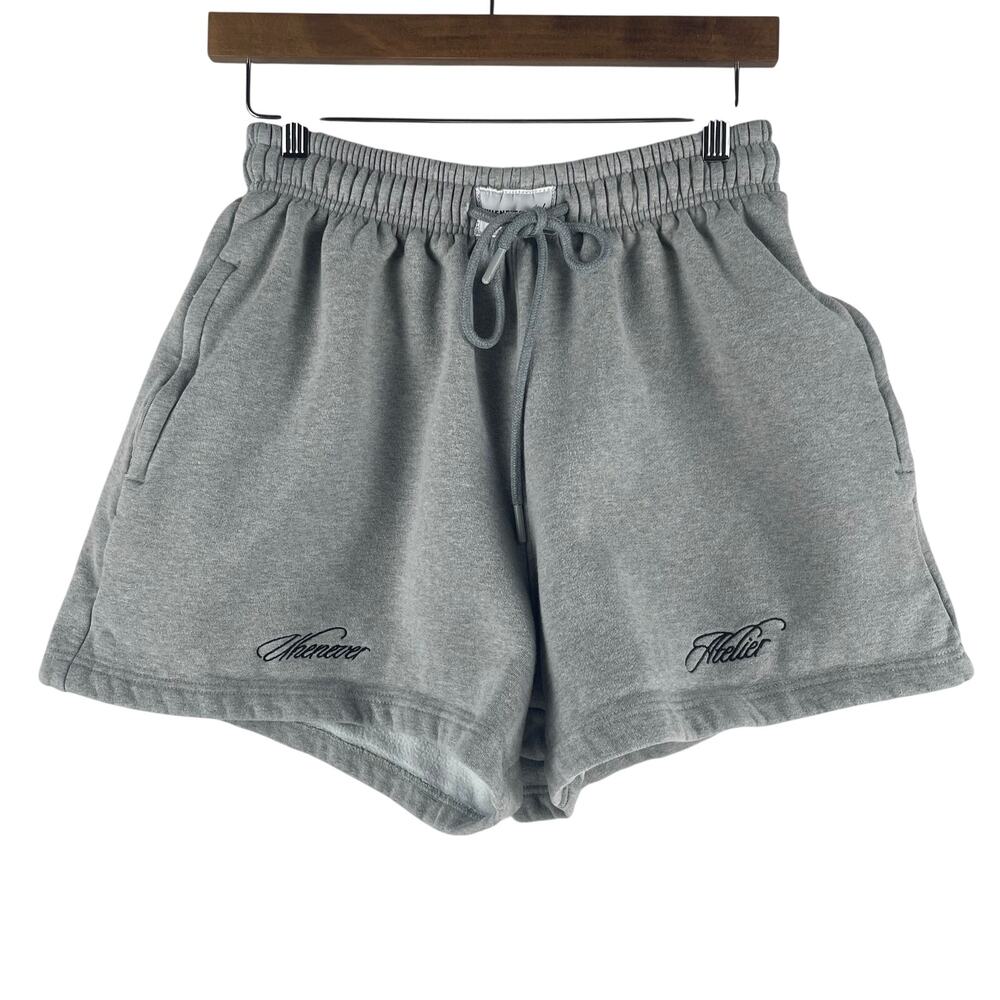 Whenever Atelier Womens Sweat Shorts Medium Gray Embroidered Logo Drawstring
